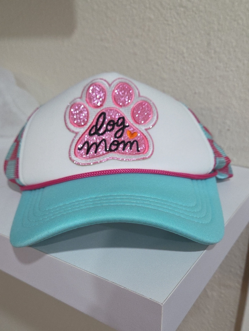 Dog Mom Kids Trucker Hat - Aqua and Pink